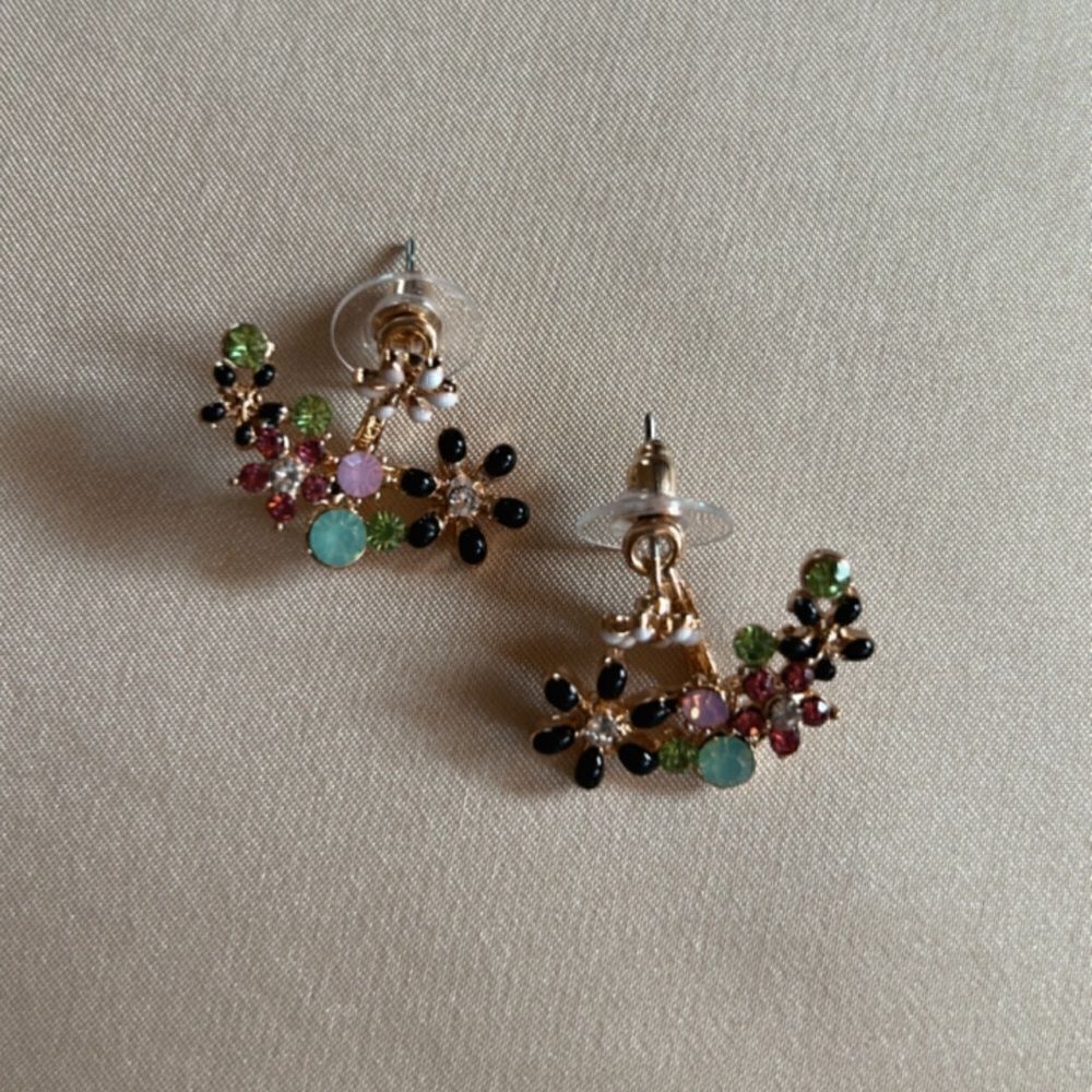 Anthropologie Floral Multicolor Crystal Ear Crawler Earrings - Picture 2 of 5